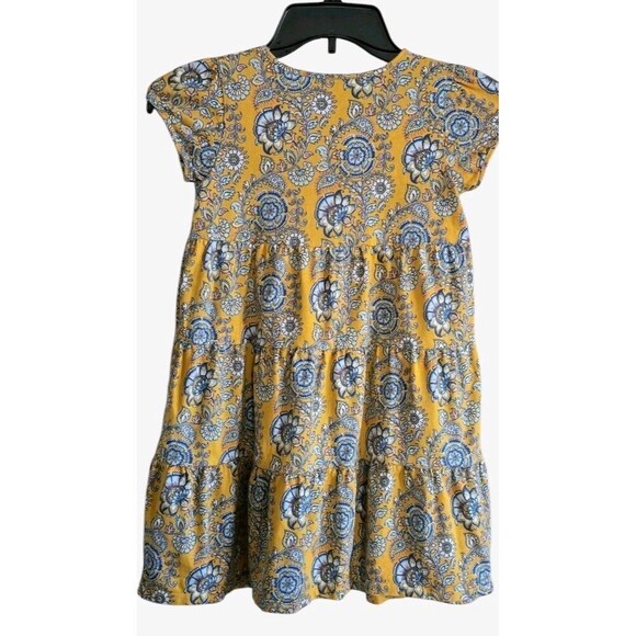 Garnet Hill Dress Organic Cotton Yellow Blue Floral Shift Girls Medium - Picture 4 of 7